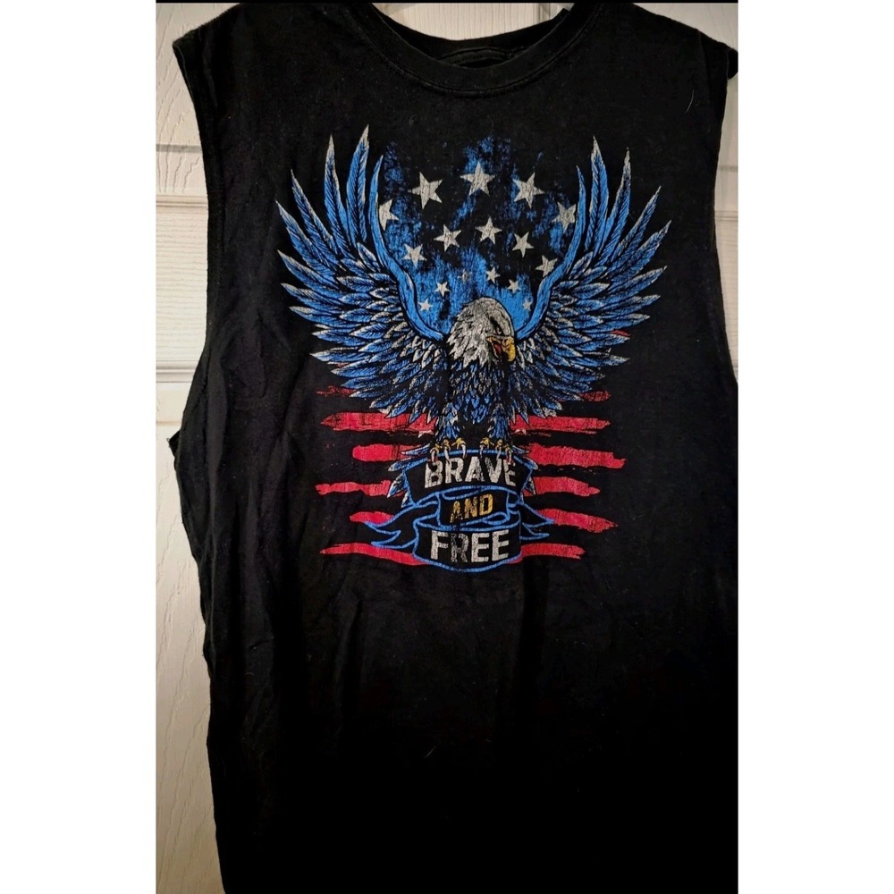 Celebrate Patriotic Mens Brave and Free Eagle Muscle Tee Black Small